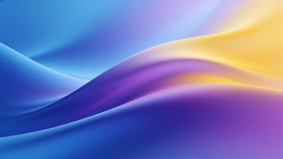 A smooth, abstract design featuring flowing waves of blue, purple, and yellow, creating a serene and vibrant atmosphere. The soft gradients and gentle curves evoke a sense of calm and tranquility.