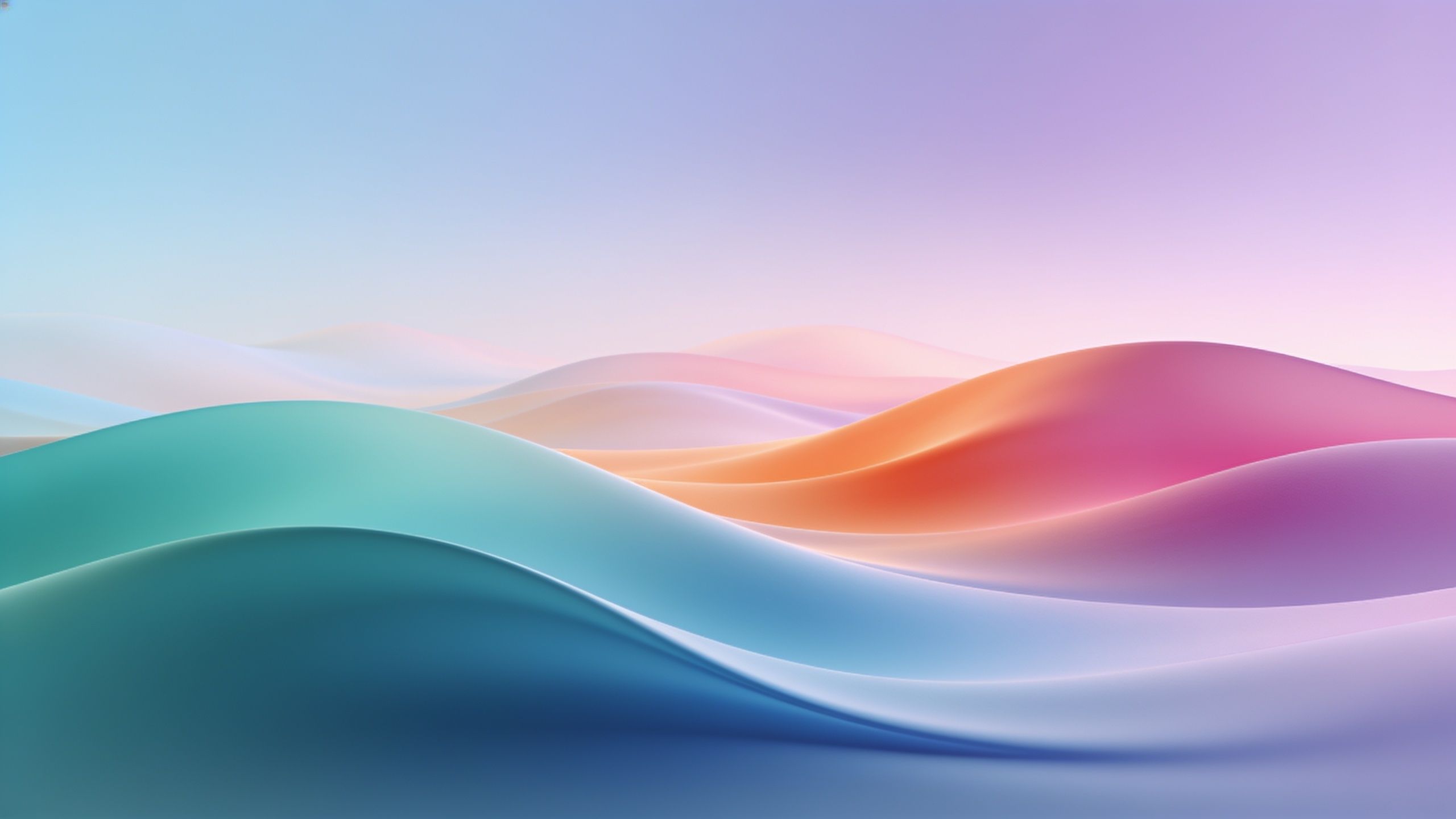 A serene abstract wallpaper featuring smooth, flowing waves in pastel hues of blue, pink, and orange, creating a calming and dreamy atmosphere.