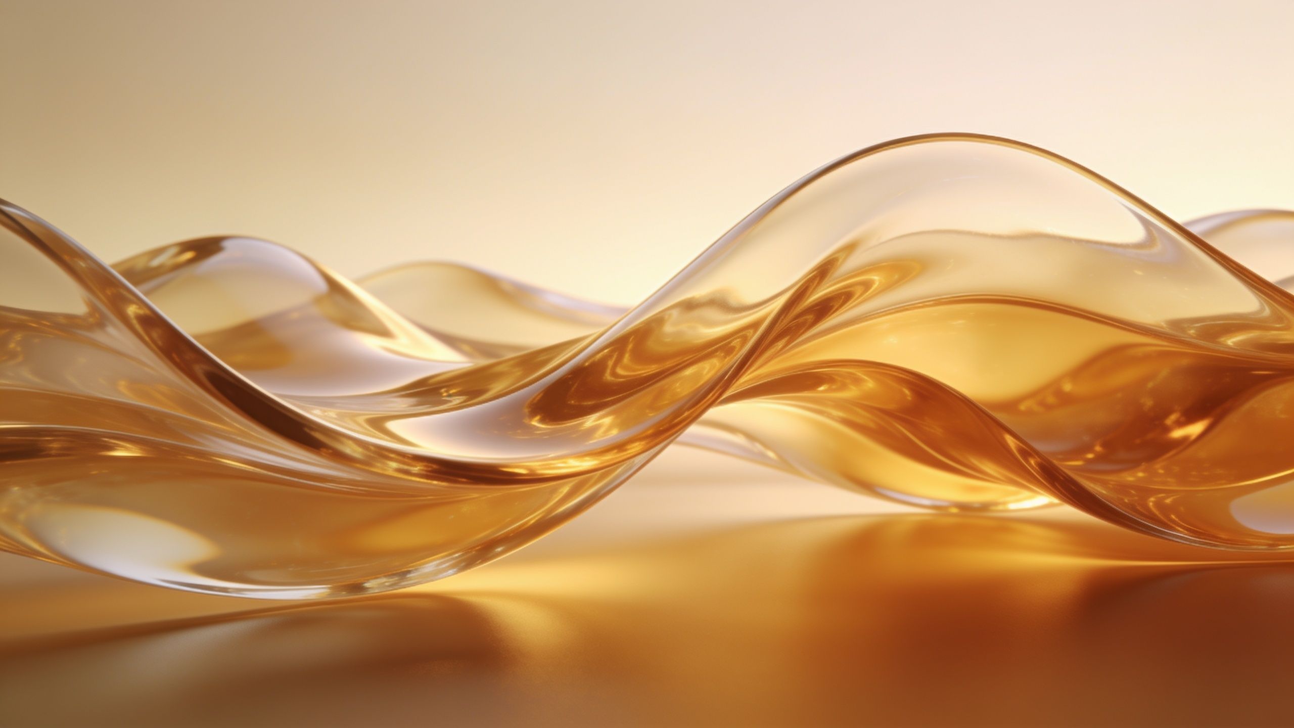 Abstract golden waves flow elegantly across the image, creating a sense of fluidity and sophistication against a soft, warm background, evoking a serene and luxurious mood.
