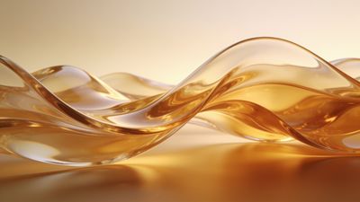 Abstract golden waves flow elegantly across the image, creating a sense of fluidity and sophistication against a soft, warm background, evoking a serene and luxurious mood.
