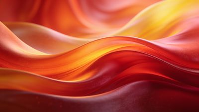 Abstract waves of vivid red, orange, and yellow hues flow smoothly across the image, creating a dynamic and fiery elegance that evokes warmth and energy.