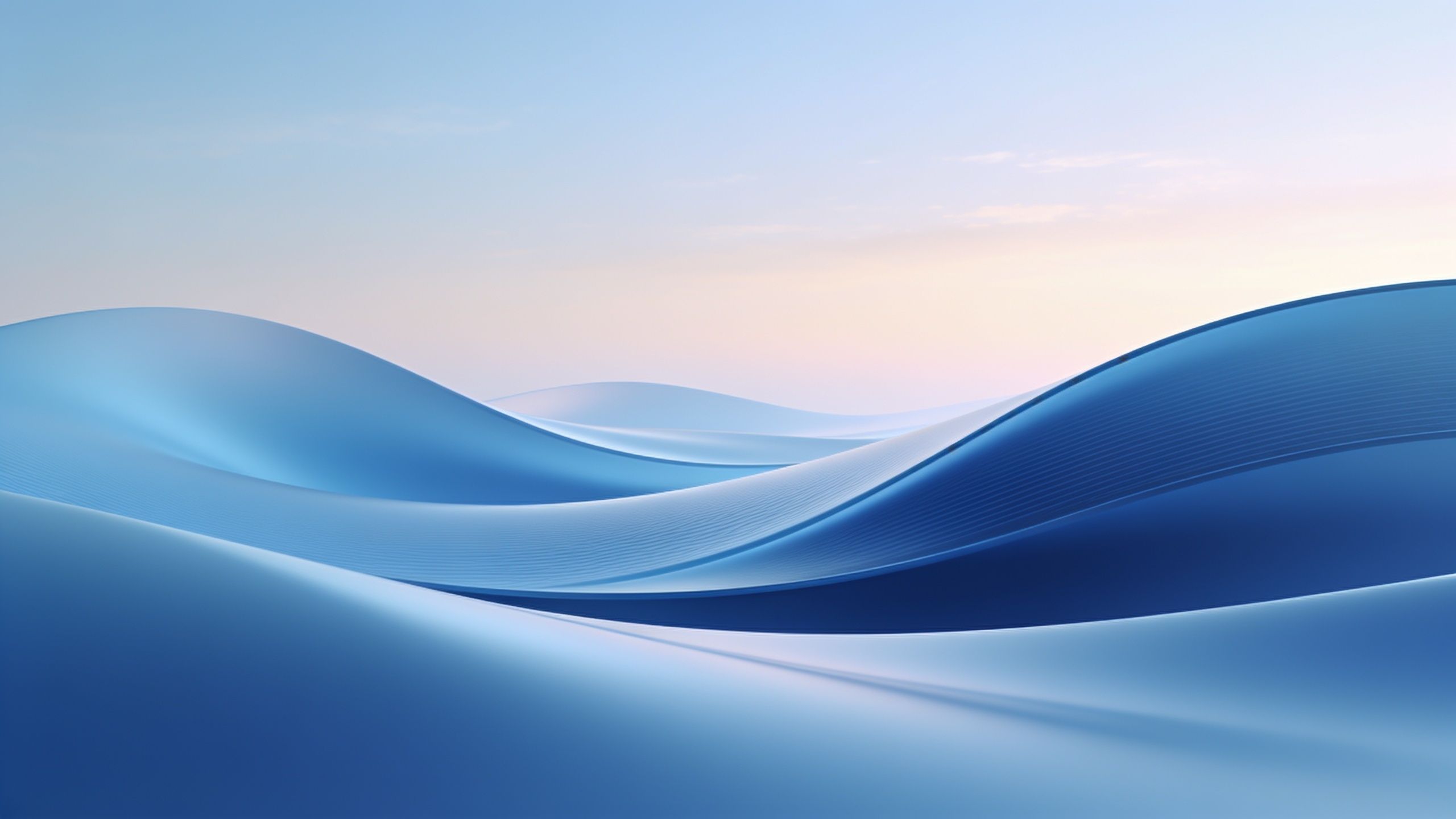 Abstract landscape wallpaper depicting serene blue waves flowing gently across the scene, creating a calm and tranquil atmosphere against a soft, pastel sky.