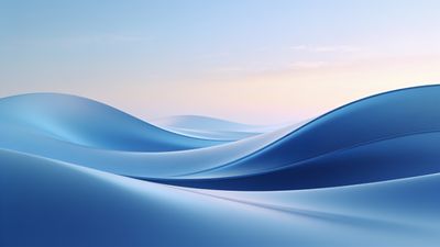 Abstract landscape wallpaper depicting serene blue waves flowing gently across the scene, creating a calm and tranquil atmosphere against a soft, pastel sky.