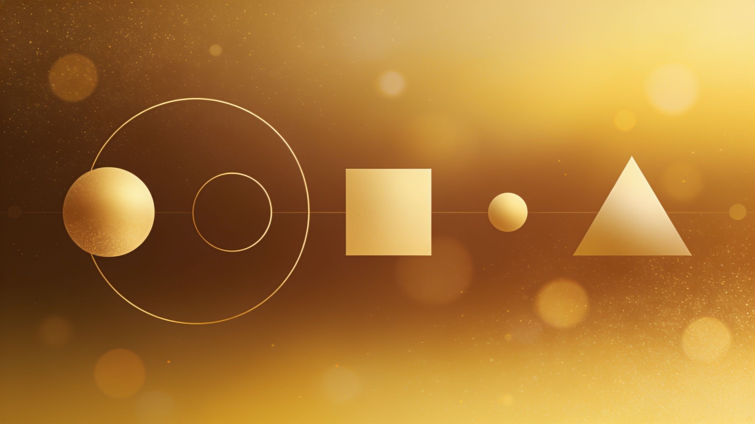 A harmonious abstract design featuring golden geometric shapes, including circles, a square, and a triangle, set against a warm, glowing background that evokes a sense of elegance and tranquility.