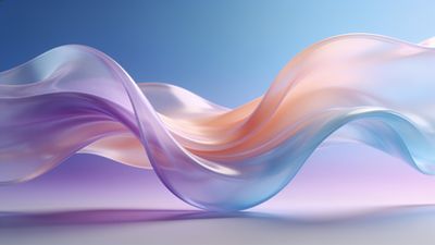A flowing wave-like pattern in soft pastel colors, including shades of purple, pink, and blue, creates a serene and calming atmosphere against a gradient background. The smooth, translucent curves evoke a sense of gentle motion and elegance.