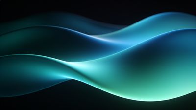 A serene abstract image featuring smooth, flowing waves in shades of blue and teal against a dark background, creating a calming and tranquil atmosphere.
