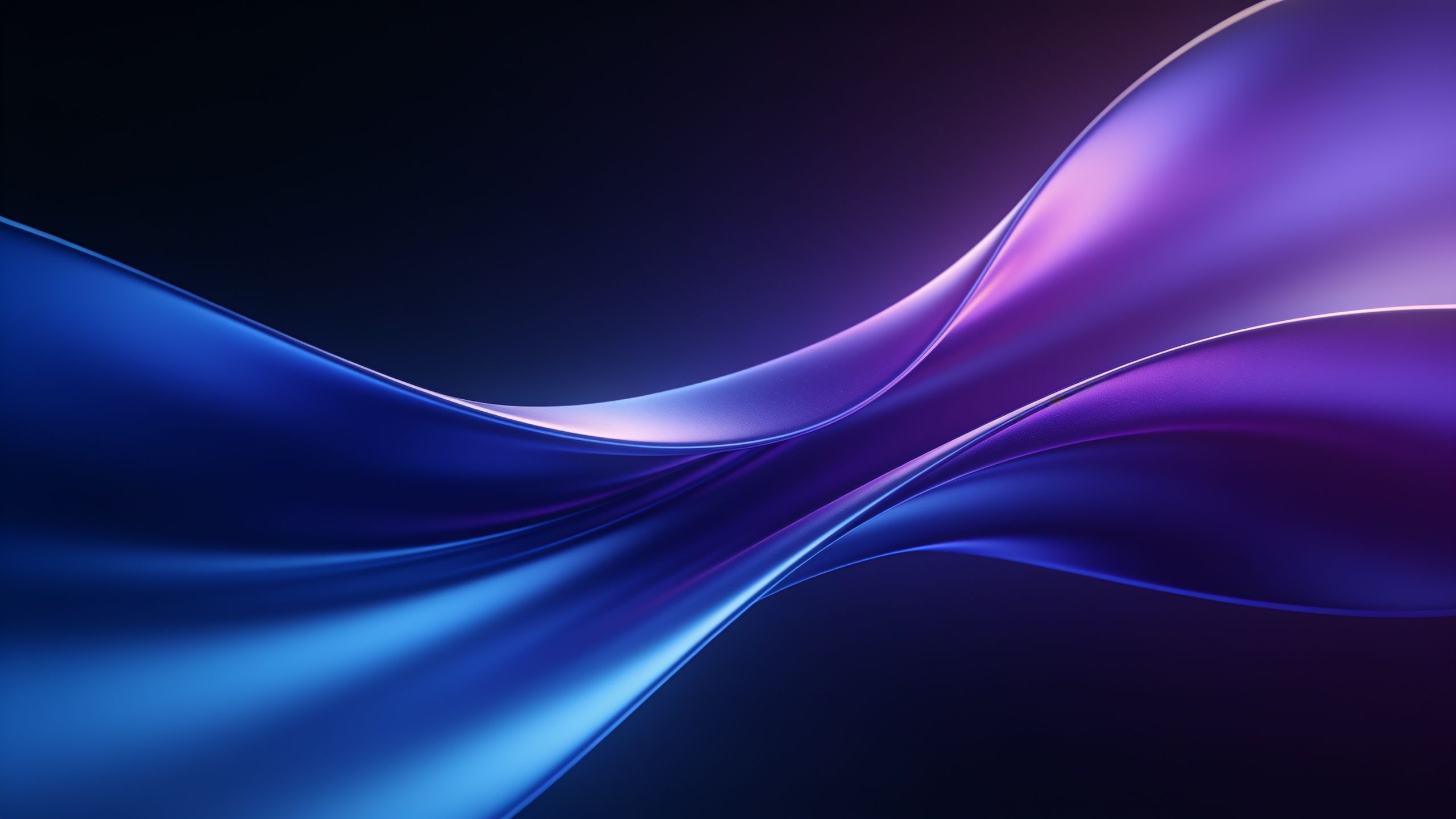 A mesmerizing abstract wallpaper featuring elegant, flowing waves in shades of blue and purple, creating a serene and sophisticated atmosphere against a dark background.