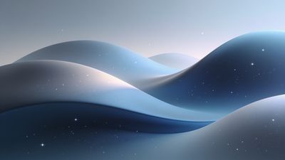 A tranquil scene of undulating waves in varying shades of blue, dotted with tiny, twinkling stars, creating a serene and dreamy atmosphere.