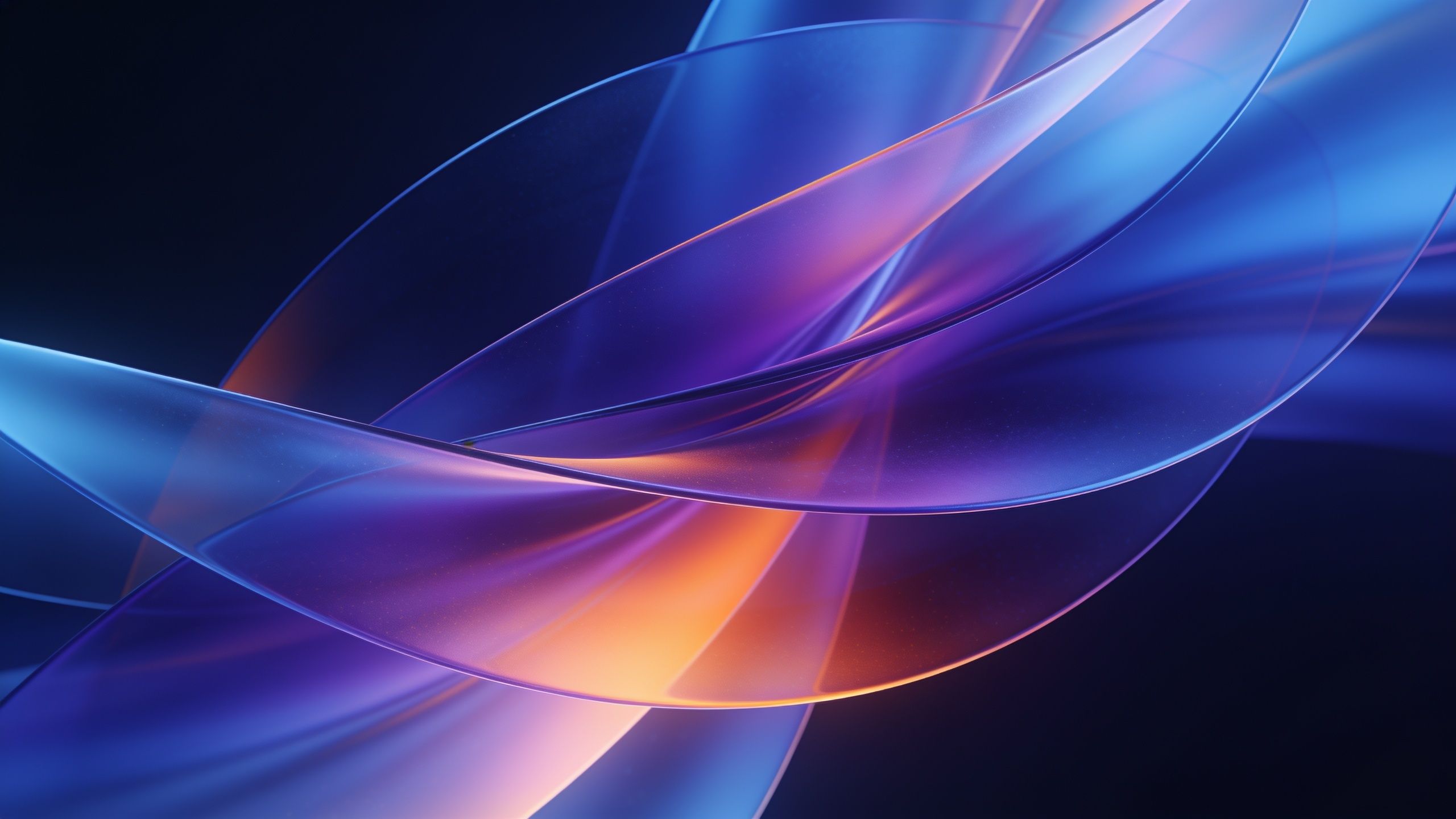 A dynamic and colorful abstract design featuring flowing, translucent waves in shades of blue, purple, and orange, creating a sense of motion and energy against a dark background.