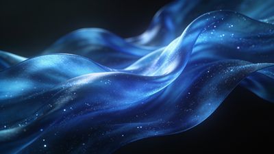 A flowing wave of ethereal blue hues, adorned with sparkling stars, creates a serene and dreamlike atmosphere against a dark background. The gentle curves and shimmering details evoke a sense of calm and wonder.