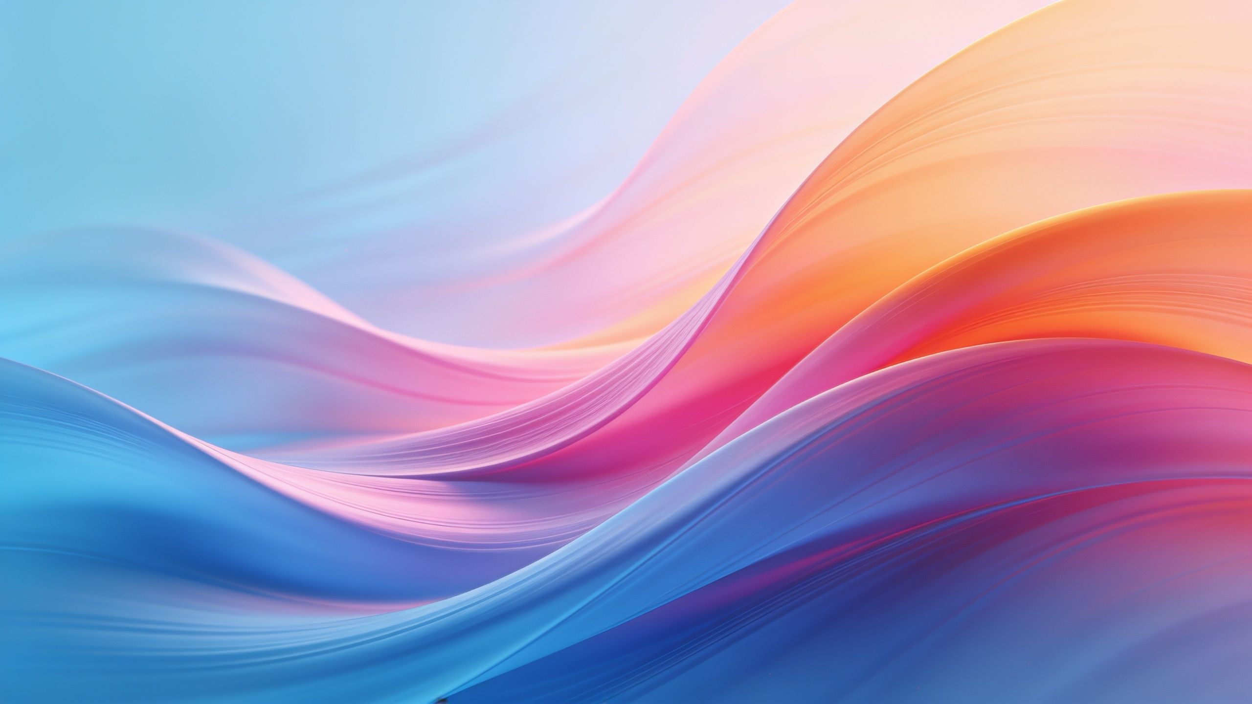 Abstract waves in soft pastel hues of blue, pink, and orange flow gracefully across the image, creating a calming and serene atmosphere.