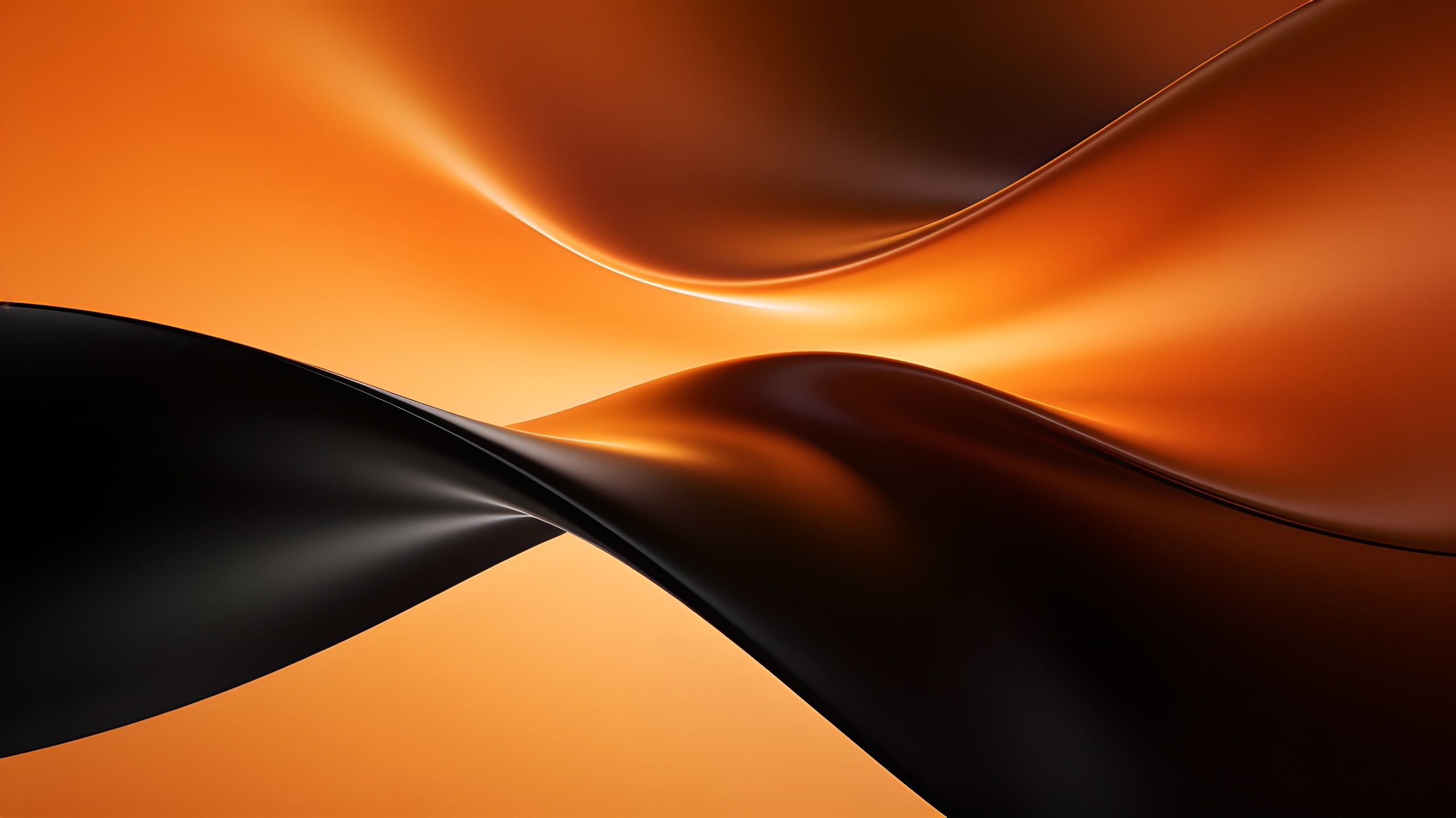 An abstract wallpaper featuring elegant, flowing waves in rich shades of orange and black, creating a dynamic and sophisticated visual with a sense of movement and depth.