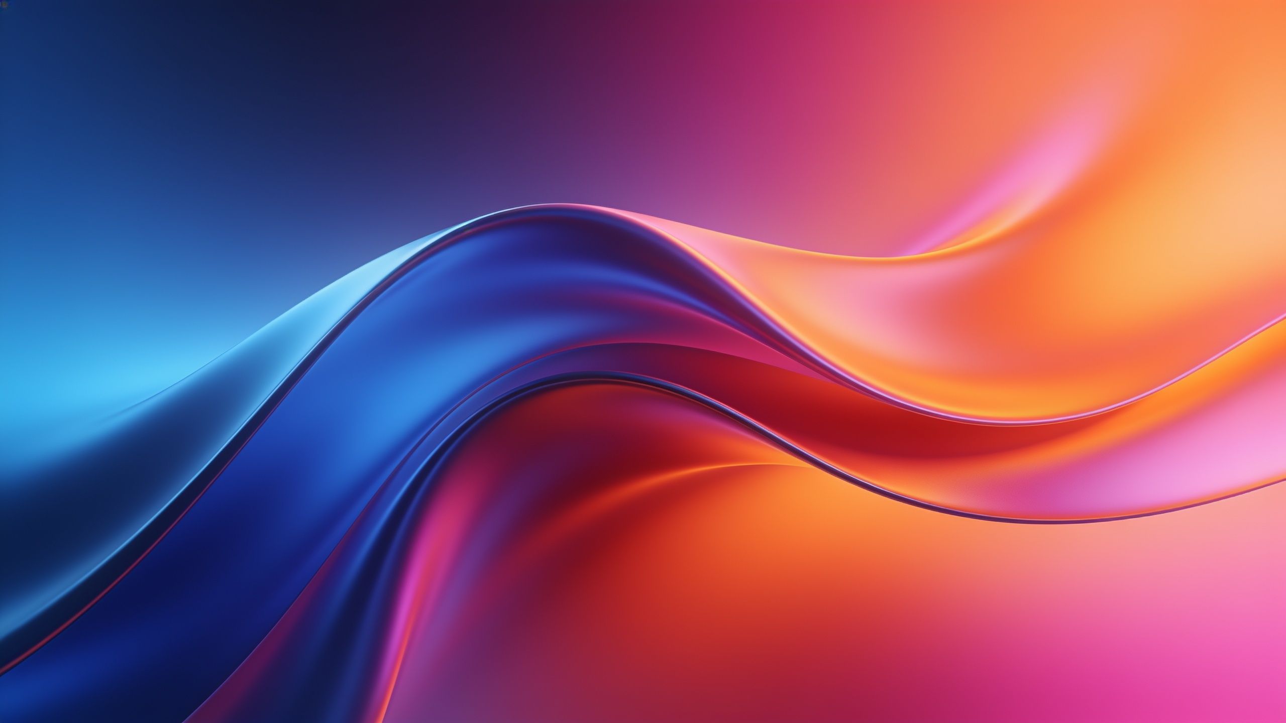 A dynamic composition of flowing abstract waves in vibrant hues of blue, pink, and orange creates a sense of motion and energy, evoking a lively and modern mood.
