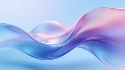 A fluid, abstract design of pastel waves in soft pinks and blues flows gracefully across the image, creating a calming and serene atmosphere. The gentle curves and smooth gradients evoke a sense of motion and tranquility.