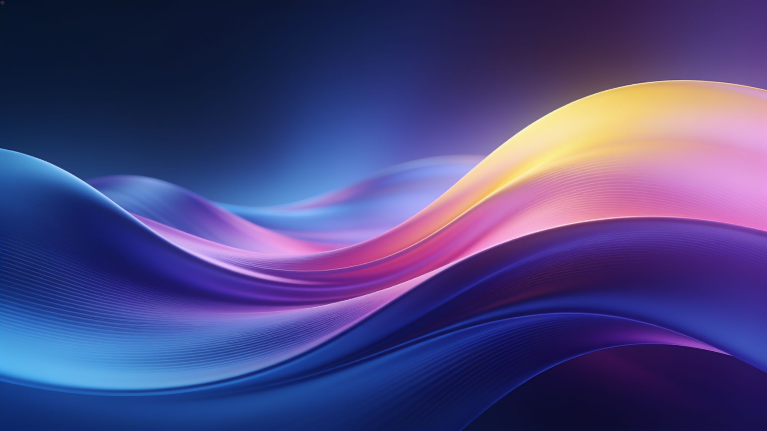 A dynamic and colorful abstract wallpaper featuring flowing waves in shades of blue, purple, pink, and yellow, creating a sense of movement and energy against a dark background. The vibrant hues blend seamlessly, evoking a mood of fluidity and creativity.
