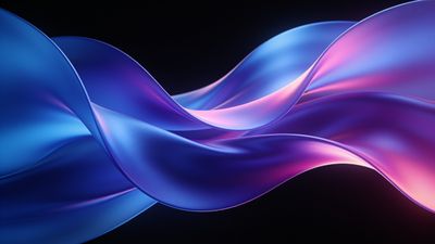 A dynamic abstract wallpaper featuring flowing waves in vibrant shades of blue and pink, creating a sense of motion and energy against a dark background. The smooth, curving lines evoke a feeling of fluidity and modernity.