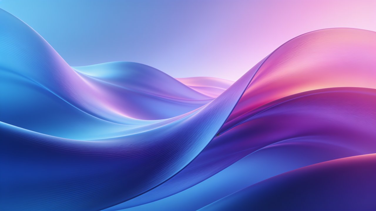 A digital artwork featuring smooth, flowing waves in vibrant shades of blue, purple, and pink, creating a serene and calming atmosphere. The soft gradients and fluid shapes evoke a sense of peaceful motion and tranquility.