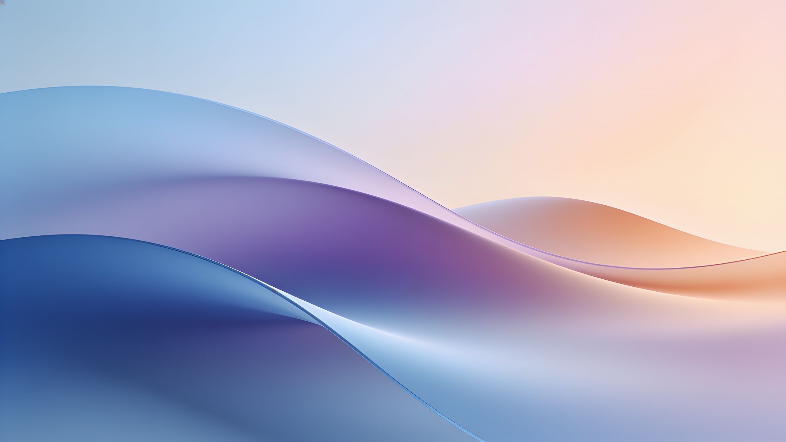 Abstract art wallpaper featuring soft, flowing waves in pastel shades of blue, purple, and peach, creating a serene and calming atmosphere. The smooth gradients and gentle curves evoke a sense of tranquility and fluidity.