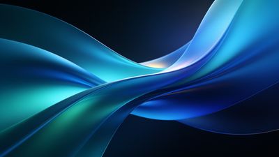 An abstract design featuring elegant, flowing blue waves with smooth gradients, creating a serene and calming atmosphere against a dark background. The waves intertwine gracefully, evoking a sense of fluidity and motion.