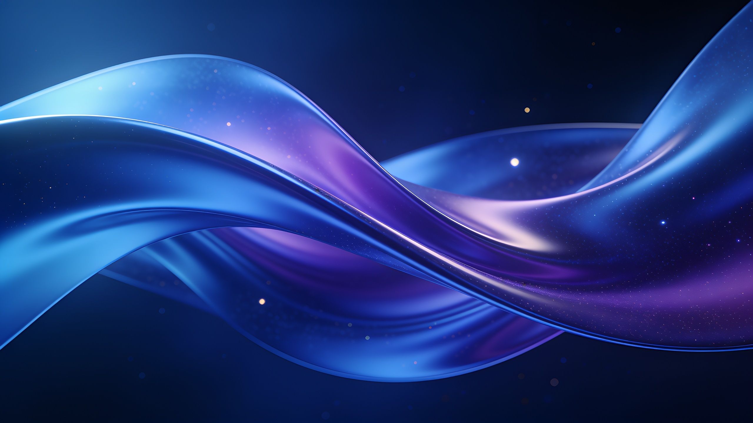 A flowing abstract design featuring smooth, undulating waves in shades of blue and purple, set against a dark background with subtle sparkles, creating a serene and elegant atmosphere.