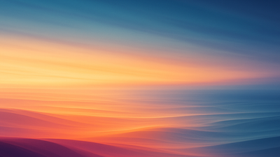 Soft, abstract ripples resemble ocean waves fading from deep midnight blue at the top to glowing gold, apricot, and rose near the horizon, suggesting a tranquil sunset over calm water; the smooth gradient and gentle curves evoke a serene, dreamy mood.