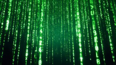 Neon-green streams of alphanumeric symbols cascade vertically against a deep black backdrop, evoking the iconic Matrix code and creating an immersive, futuristic cyberpunk mood. High-contrast lighting and subtle blur give the 4K HD wallpaper a sense of endless digital depth and motion.