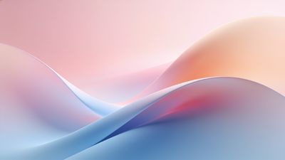 Abstract wallpaper featuring soft, flowing waves in pastel shades of pink, blue, and peach, creating a serene and calming atmosphere. The gentle curves and smooth gradients evoke a sense of tranquility and fluidity.