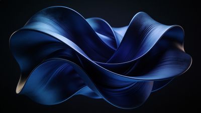 Abstract art wallpaper featuring elegant, flowing blue waves with smooth curves and subtle texture, set against a dark background, creating a serene and sophisticated mood.