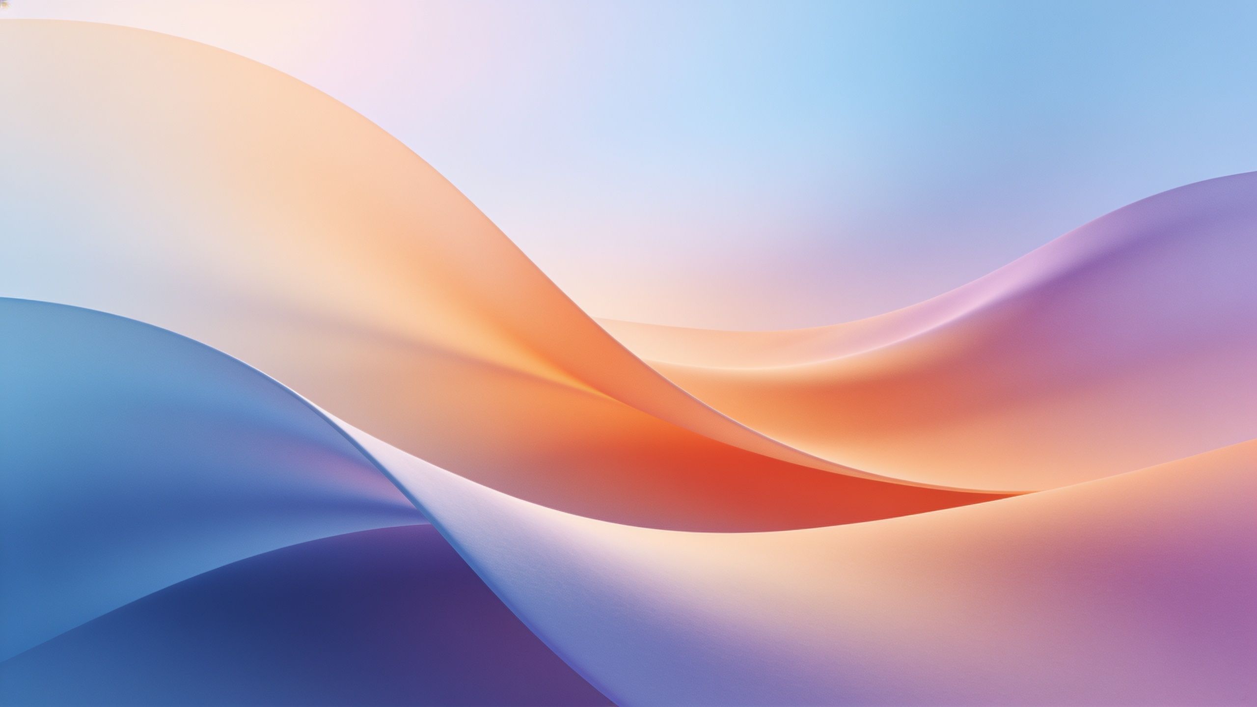 A soothing abstract wallpaper featuring gentle, flowing waves of soft pastel colors, including blue, orange, and purple, creating a tranquil and elegant mood.