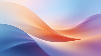 A soothing abstract wallpaper featuring gentle, flowing waves of soft pastel colors, including blue, orange, and purple, creating a tranquil and elegant mood.