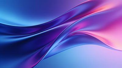 A dynamic abstract wallpaper featuring smooth, flowing waves in vibrant shades of blue and pink, creating a sense of movement and energy against a soft gradient background.