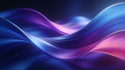A dynamic and colorful abstract wallpaper featuring smooth, flowing waves in vibrant shades of blue, purple, and pink, creating a sense of movement and energy against a dark background.