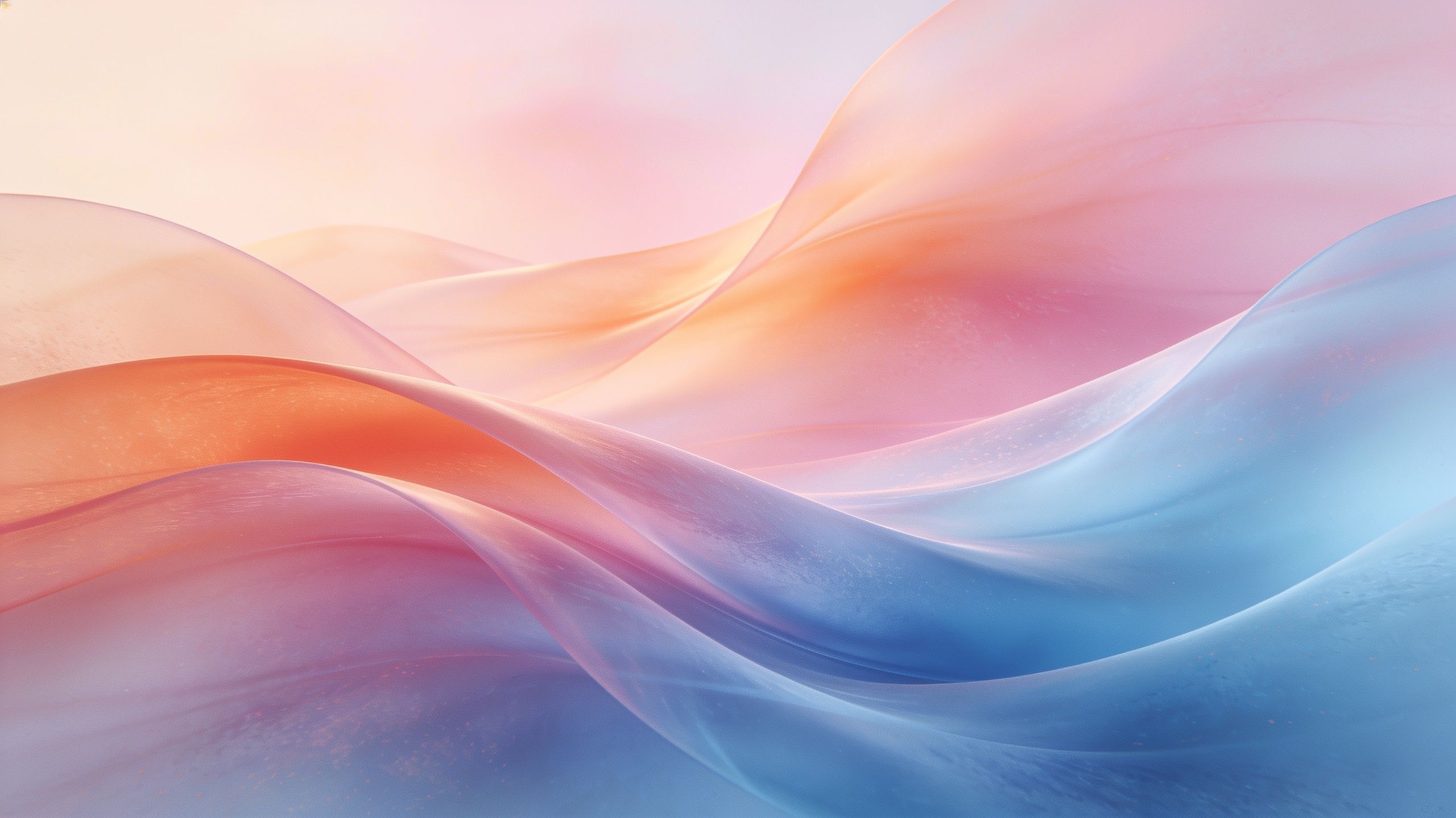 The image features abstract waves in soft pastel colors of pink, orange, and blue, creating a tranquil and harmonious atmosphere. The smooth, flowing shapes evoke a sense of calm and serenity.