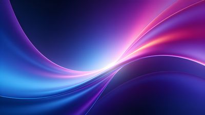 A vibrant abstract wallpaper featuring smooth, flowing waves of blue, purple, and pink hues, creating a dynamic and energetic mood with a soft glow at the center.