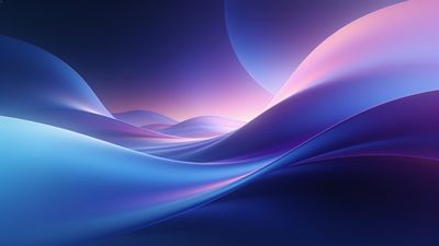A vibrant abstract wallpaper featuring smooth, flowing waves in shades of blue, purple, and pink, creating a serene and dynamic visual effect against a dark background. The design evokes a sense of movement and tranquility, with soft gradients and a luminous glow.